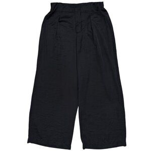 Miou Muse High-Rise Pleated Wide Leg Satin Trouser Pants in Black Women’s Size L